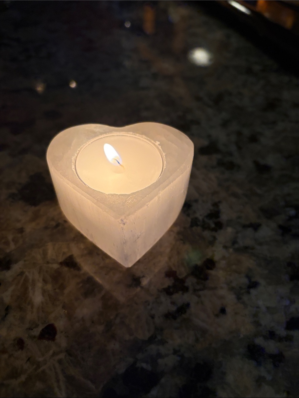 Heart Shaped White Selenite Tea Light Candle Holder